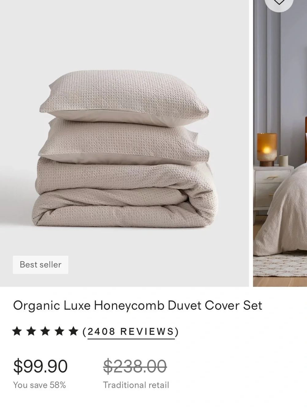 Quince organic cotton honeycomb duvet cover with shams